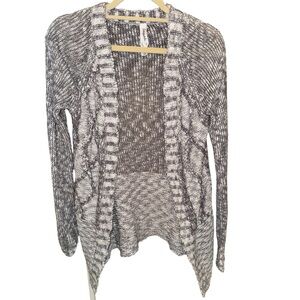 Gray and White Long Knit Cardigan (S|Petite)